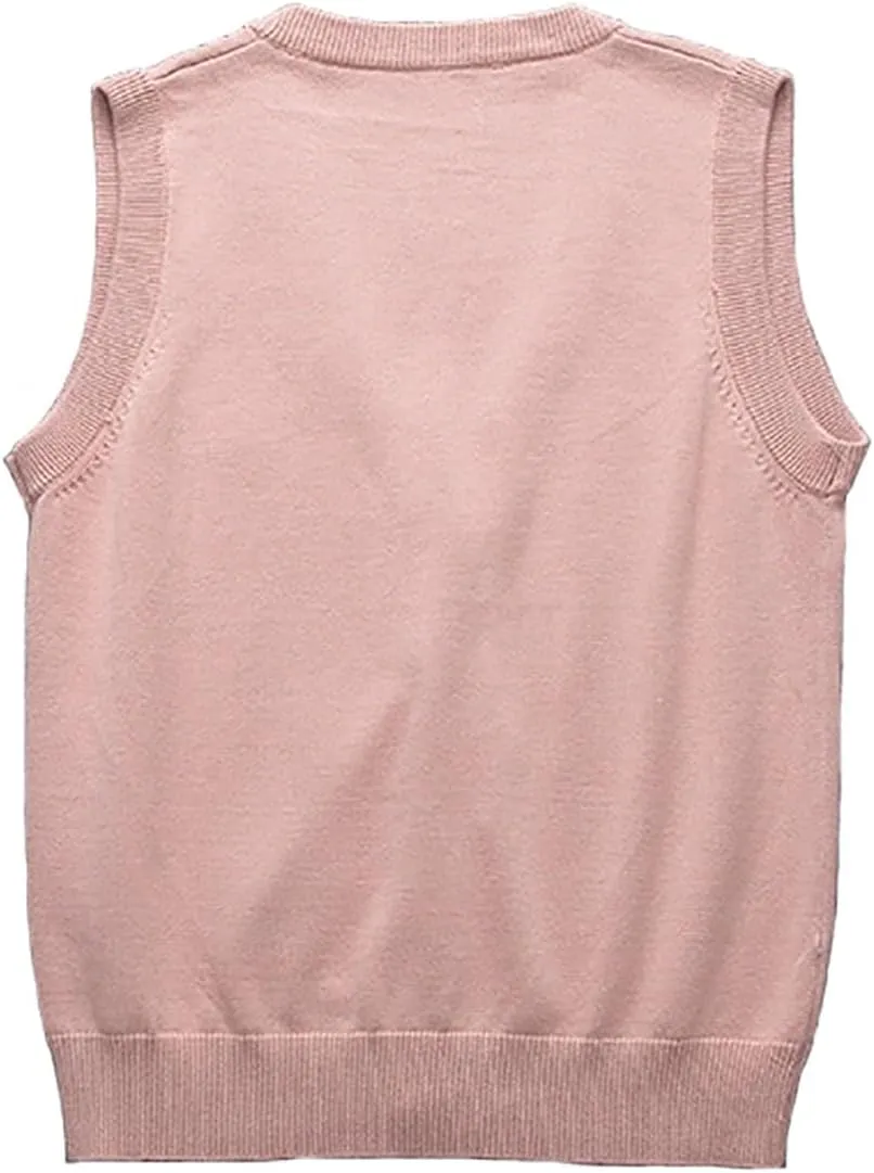 V Neck Sweater Vest for Women Trendy Sleeveless Cardigan Solid Color Button Down Knitted Tank Tops