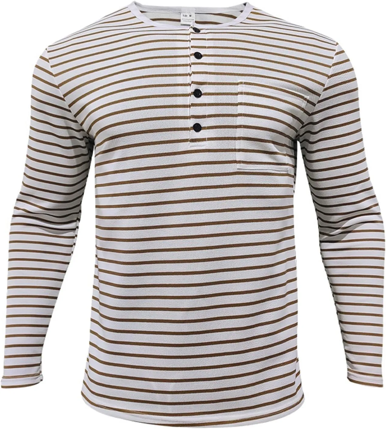 V Neck T Shirts Men Cotton Striped Slim Fit Henley Summer Deep Vneck Shirt Long Sleeve Workout Button Down Causal Top