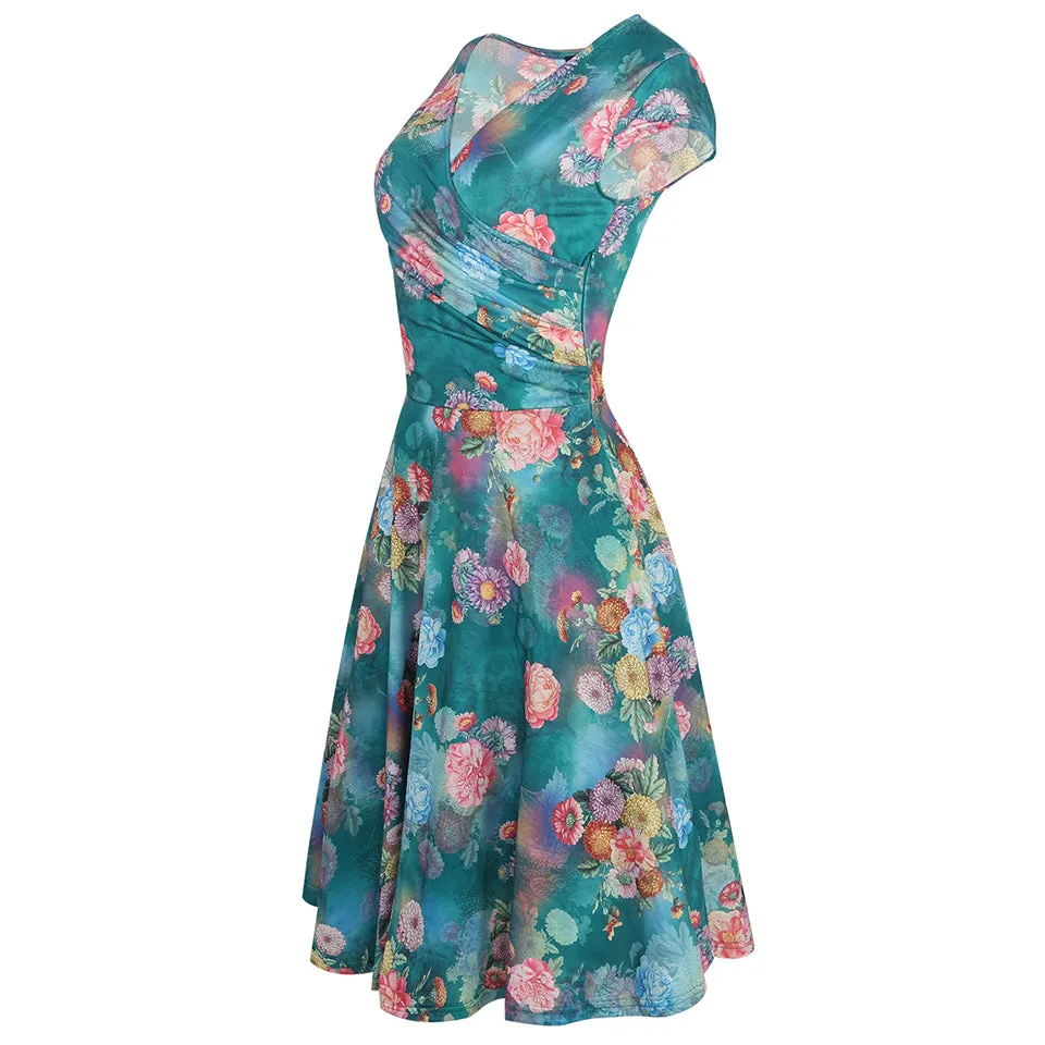 VenusFox Floral Print Short Sleeve Knee Length Dress