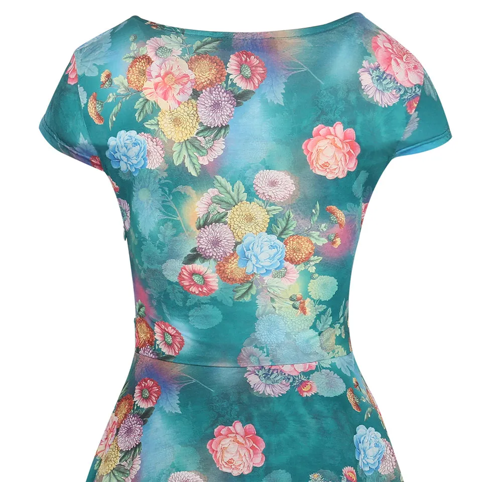 VenusFox Floral Print Short Sleeve Knee Length Dress