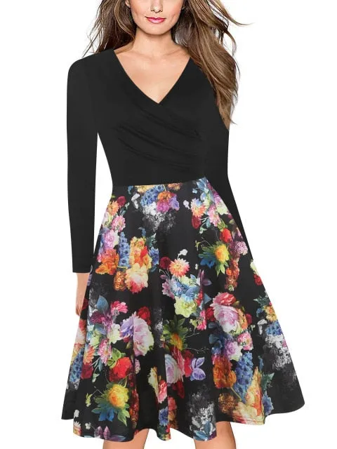 VenusFox Floral Print Short Sleeve Knee Length Dress