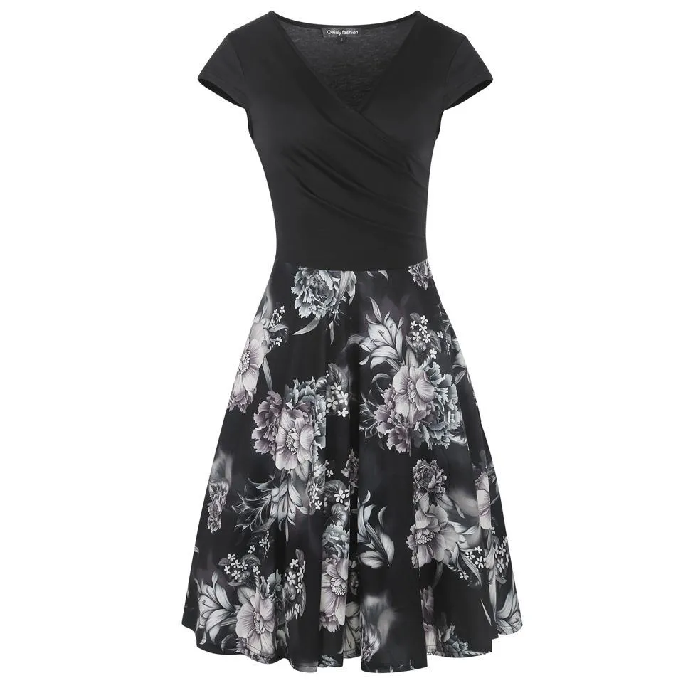 VenusFox Floral Print Short Sleeve Knee Length Dress