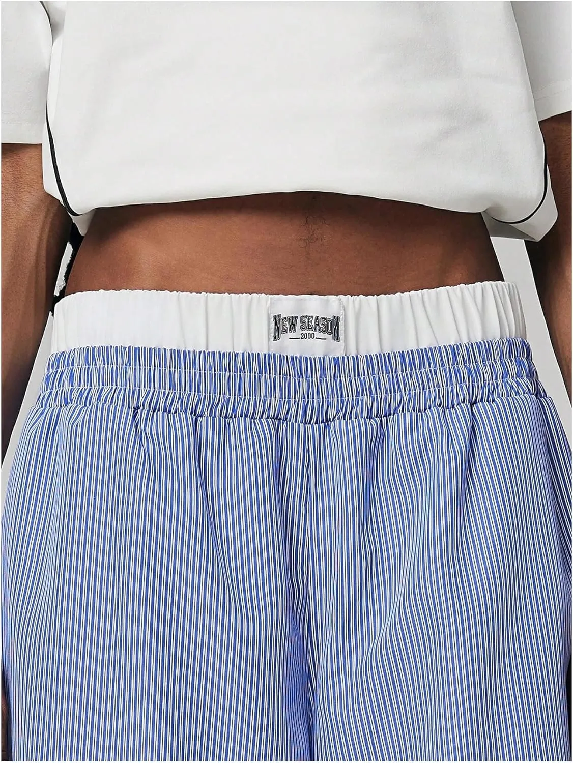 Verdusa Women's Striped Wide Leg Elastic High Waisted Casual Pants with Pockets