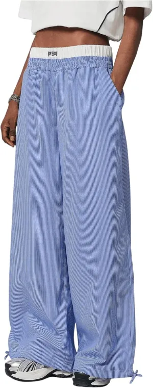 Verdusa Women's Striped Wide Leg Elastic High Waisted Casual Pants with Pockets