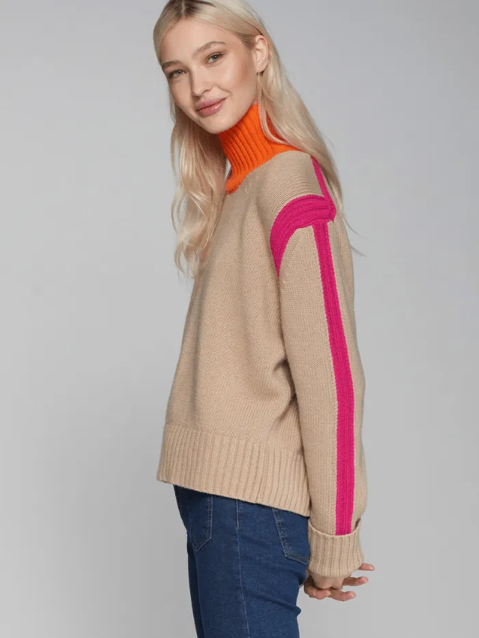 Vilagallo JERSEY CUELLO Turtleneck Beige and Rosa Jumper 31736
