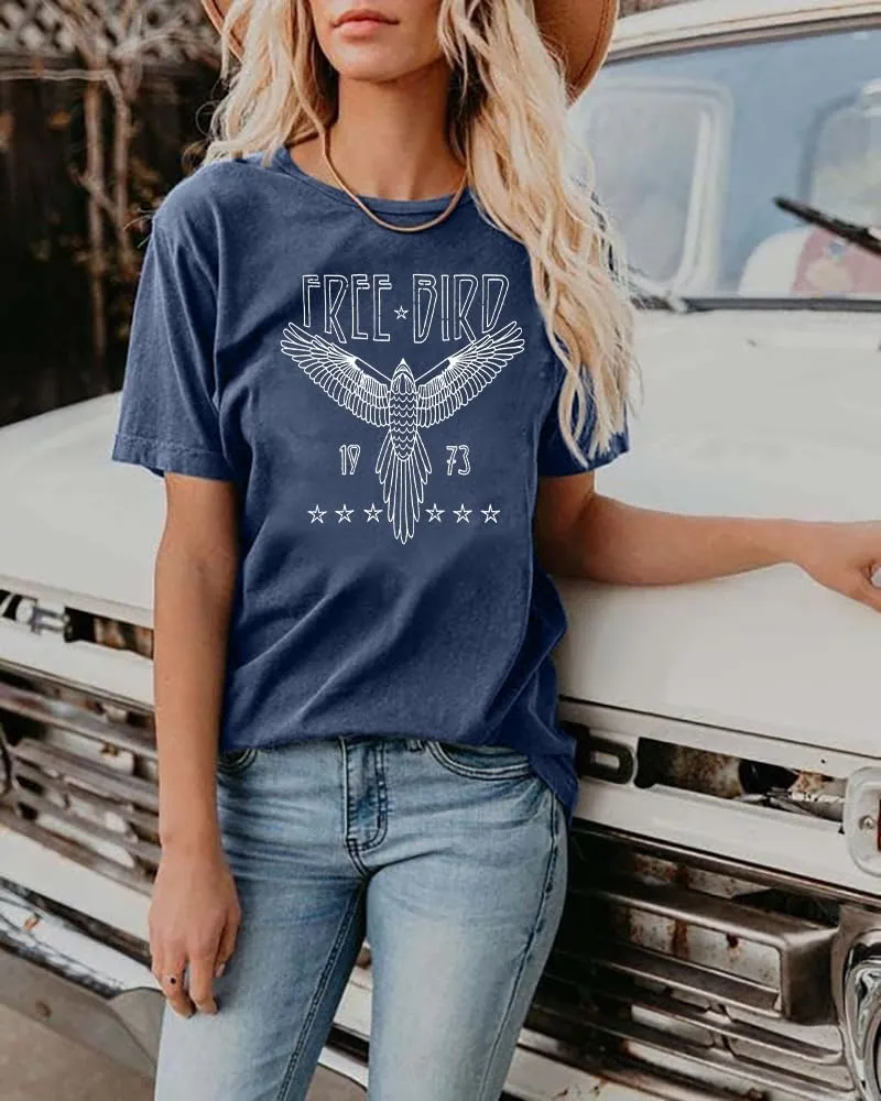 Vintage Rock Band T-Shirt Woman Retro Bird Shirt Eagle Graphic Tees Retro Music Shirt Casual Short Sleeve Tops