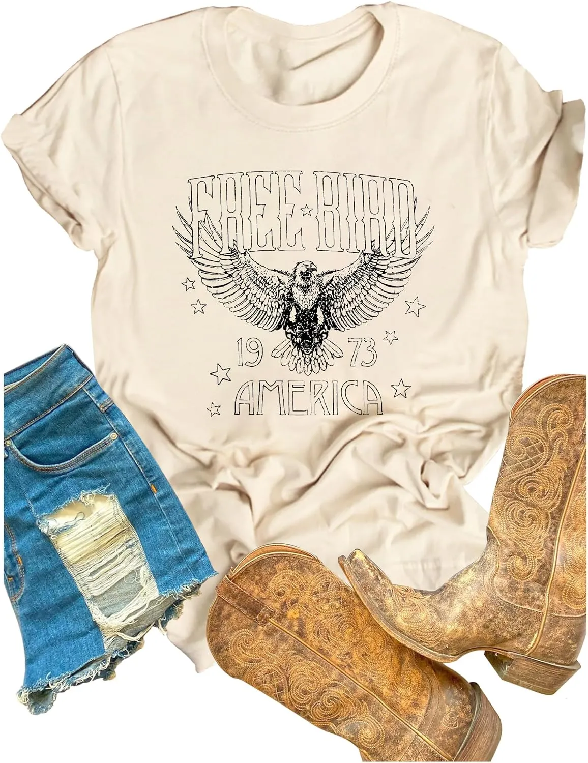 Vintage Rock Band T-Shirt Woman Retro Bird Shirt Eagle Graphic Tees Retro Music Shirt Casual Short Sleeve Tops
