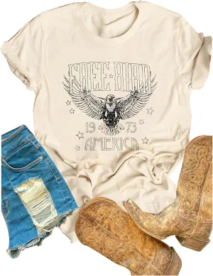 Vintage Rock Band T-Shirt Woman Retro Bird Shirt Eagle Graphic Tees Retro Music Shirt Casual Short Sleeve Tops
