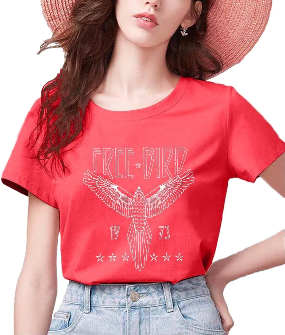 Vintage Rock Band T-Shirt Woman Retro Bird Shirt Eagle Graphic Tees Retro Music Shirt Casual Short Sleeve Tops