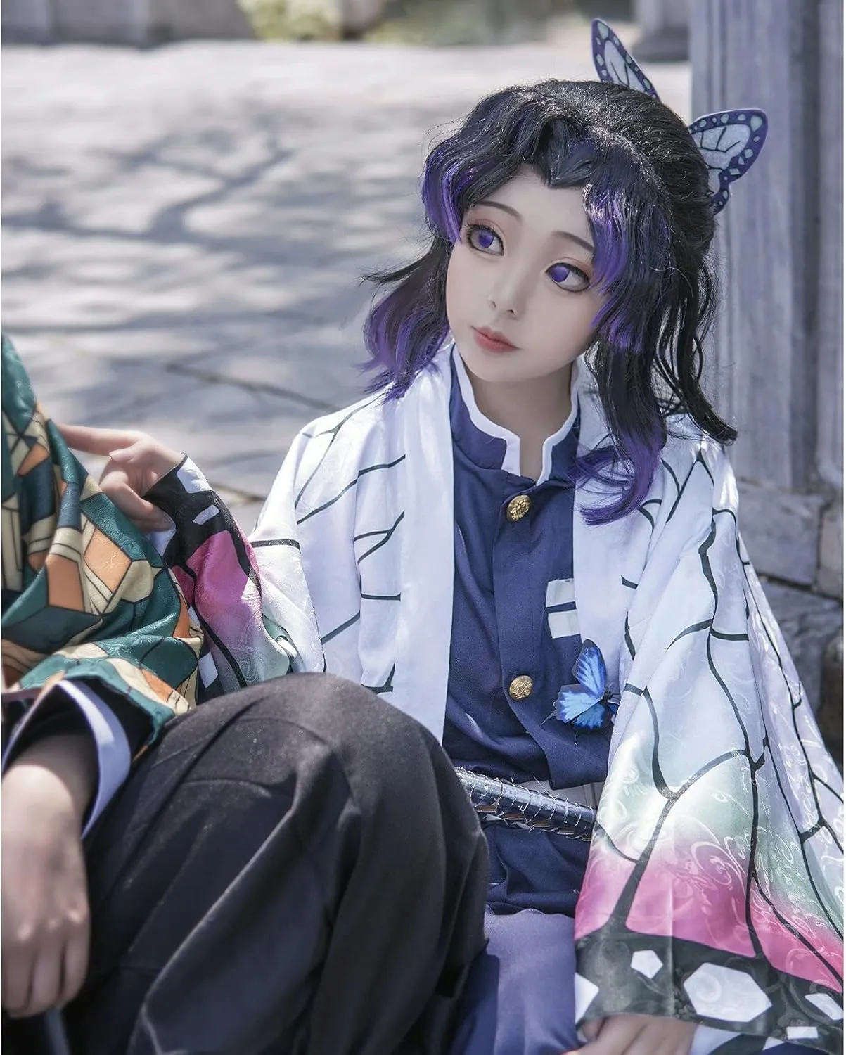 VZQI Halloween Cosplay Kids Costumes Kochou Shinobu Girls Anime Kimono Halloween White Cloak