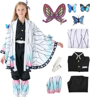 VZQI Halloween Cosplay Kids Costumes Kochou Shinobu Girls Anime Kimono Halloween White Cloak