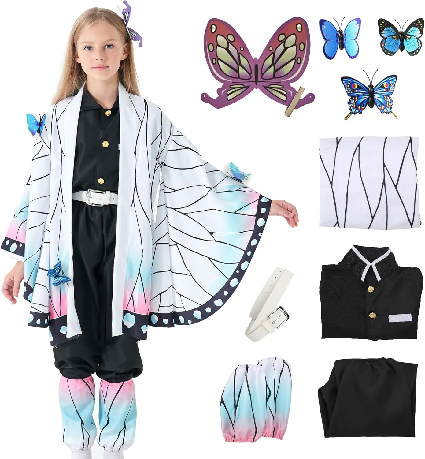 VZQI Halloween Cosplay Kids Costumes Kochou Shinobu Girls Anime Kimono Halloween White Cloak