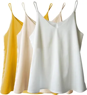 Wantschun Womens Silk Satin Camisole Cami Plain Strappy Vest Top T-Shirt Blouse Tank Shirt V-Neck Spaghetti Strap XS-4X