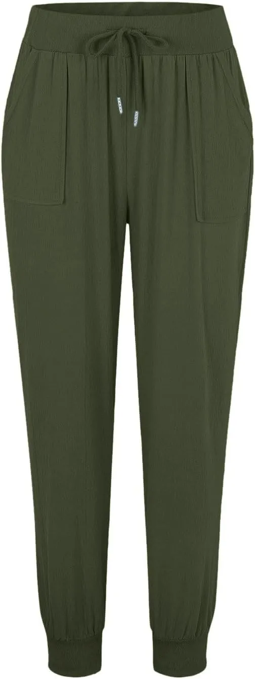 Wide Leg Summer Pants Women 2024 Petite High Waist Pants Pull On Cropped Tapered Linen Drawstring Trouser Pocketed