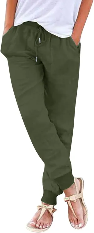Wide Leg Summer Pants Women 2024 Petite High Waist Pants Pull On Cropped Tapered Linen Drawstring Trouser Pocketed