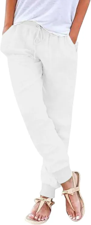 Wide Leg Summer Pants Women 2024 Petite High Waist Pants Pull On Cropped Tapered Linen Drawstring Trouser Pocketed