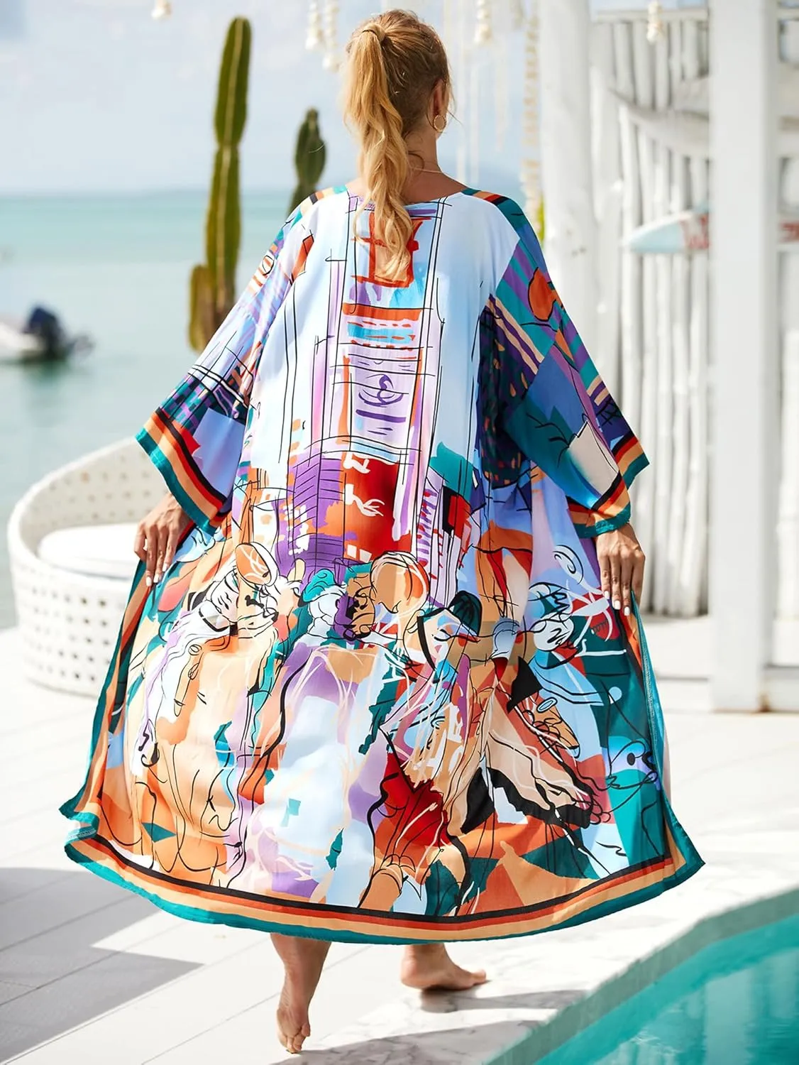 Women Casual Open Front Lightweight Cardigan Long Beach Kimono Cover Up