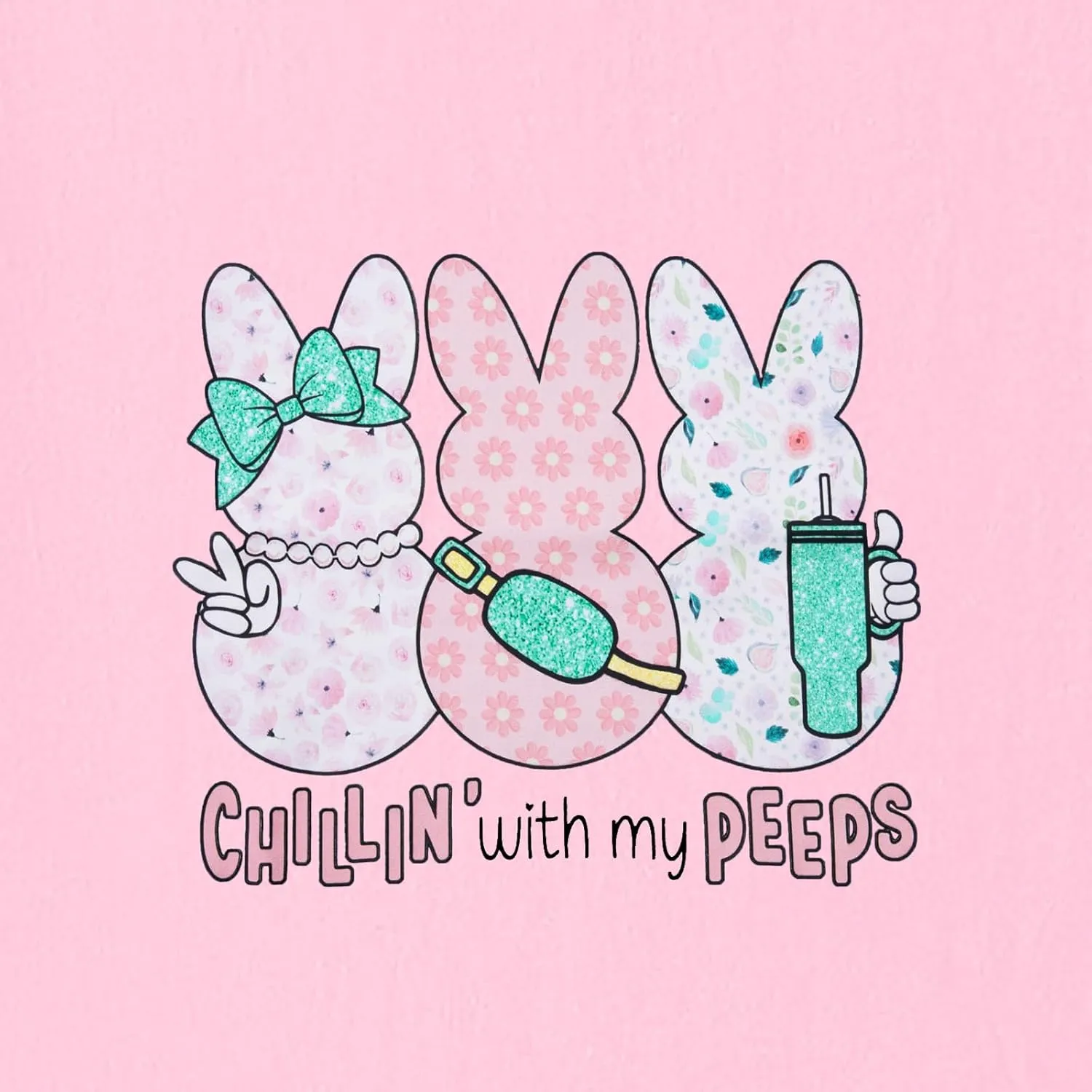 Women Chillin'with My Peeps Shirt Easter Shirt Funny Bunny T-Shirt Cute Rabbit Tee Tops Easter Day Gift