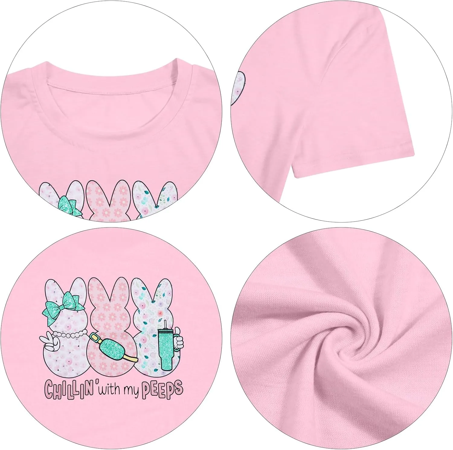 Women Chillin'with My Peeps Shirt Easter Shirt Funny Bunny T-Shirt Cute Rabbit Tee Tops Easter Day Gift