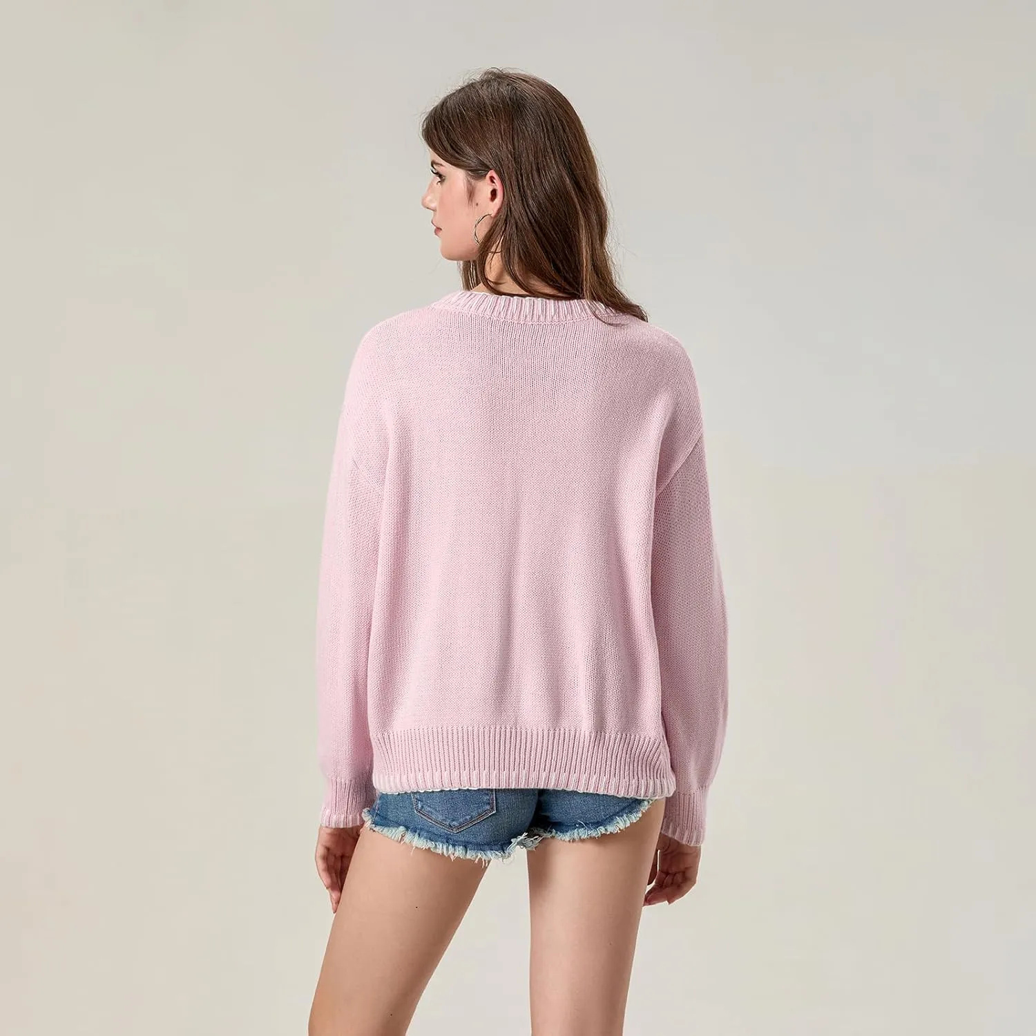 Women Cute Bow Sweater Y2k Long Sleeve Crew Neck Knit Sweaters Aesthetic Pullover Top