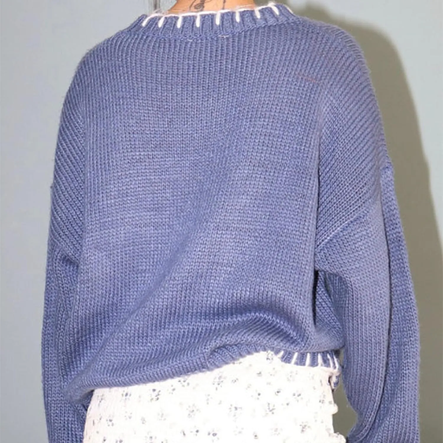 Women Cute Bow Sweater Y2k Long Sleeve Crew Neck Knit Sweaters Aesthetic Pullover Top