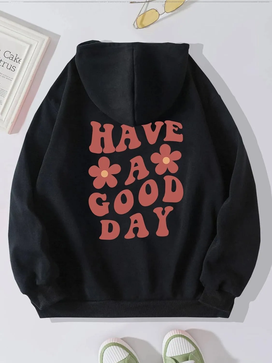 Women Have Happy A Good Day Hoodie Graphic Print Hoodie Drop Shoulder Fleece Hooded Sweatshirt Pullover Aesthetic