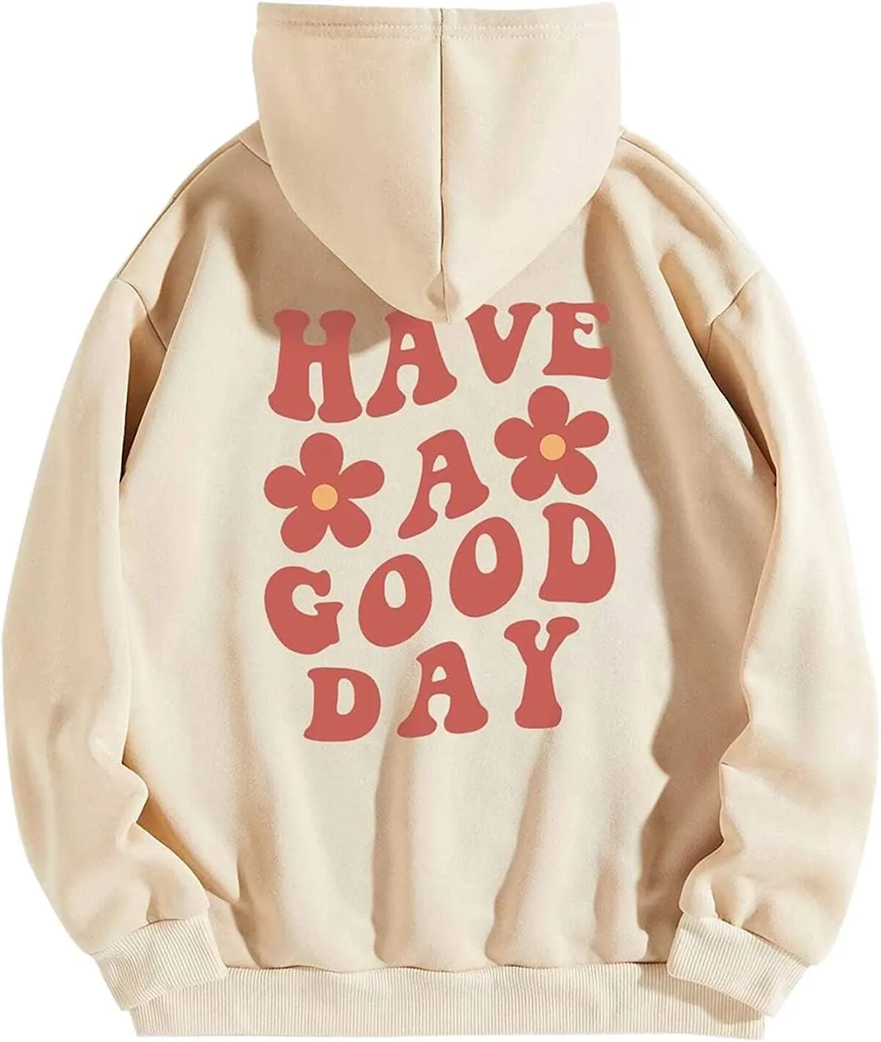 Women Have Happy A Good Day Hoodie Graphic Print Hoodie Drop Shoulder Fleece Hooded Sweatshirt Pullover Aesthetic