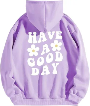 Women Have Happy A Good Day Hoodie Graphic Print Hoodie Drop Shoulder Fleece Hooded Sweatshirt Pullover Aesthetic