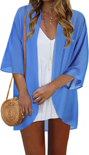 Women Kimono Cardigans Casual Summer Tops Cover up Open Front Floral Print Resort Wear