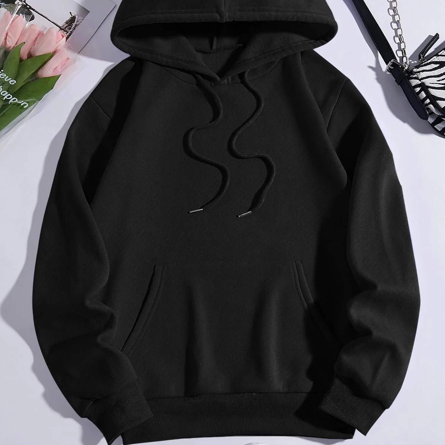 Women Long Sleeve Letter Graphic Print Oversized Hoodies Casual Drop Shoulder Thermal Hooded Sweatshirt Pullover