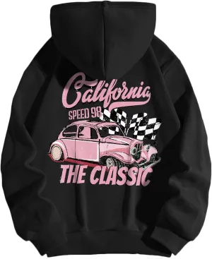 Women Long Sleeve Letter Graphic Print Oversized Hoodies Casual Drop Shoulder Thermal Hooded Sweatshirt Pullover