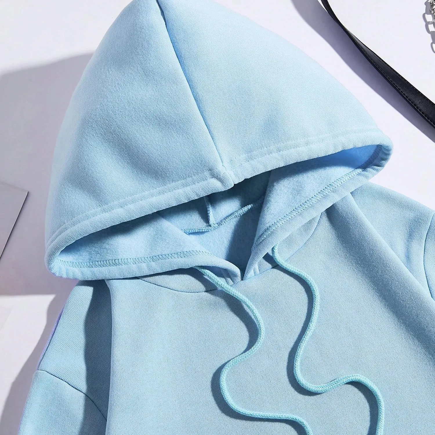 Women Long Sleeve Letter Graphic Print Oversized Hoodies Casual Drop Shoulder Thermal Hooded Sweatshirt Pullover