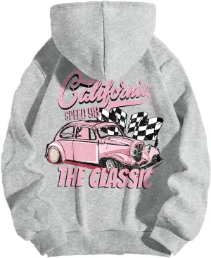 Women Long Sleeve Letter Graphic Print Oversized Hoodies Casual Drop Shoulder Thermal Hooded Sweatshirt Pullover