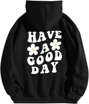 Women Oversize Fleece Hoodie Sweatshirt Long Sleeve Floral Slogan Letter Graphic Print Drop Shoulder Drawstring top