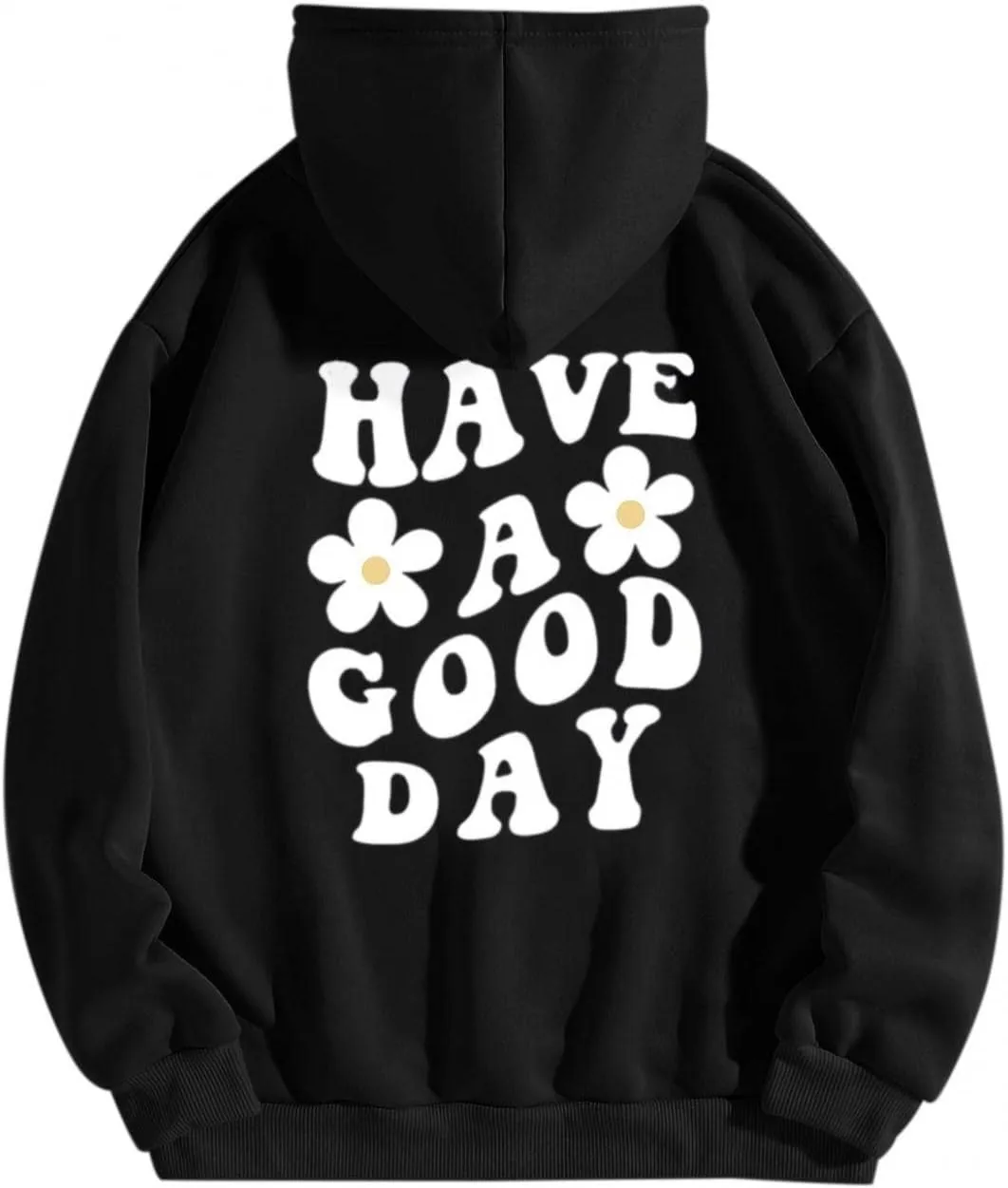 Women Oversize Fleece Hoodie Sweatshirt Long Sleeve Floral Slogan Letter Graphic Print Drop Shoulder Drawstring top