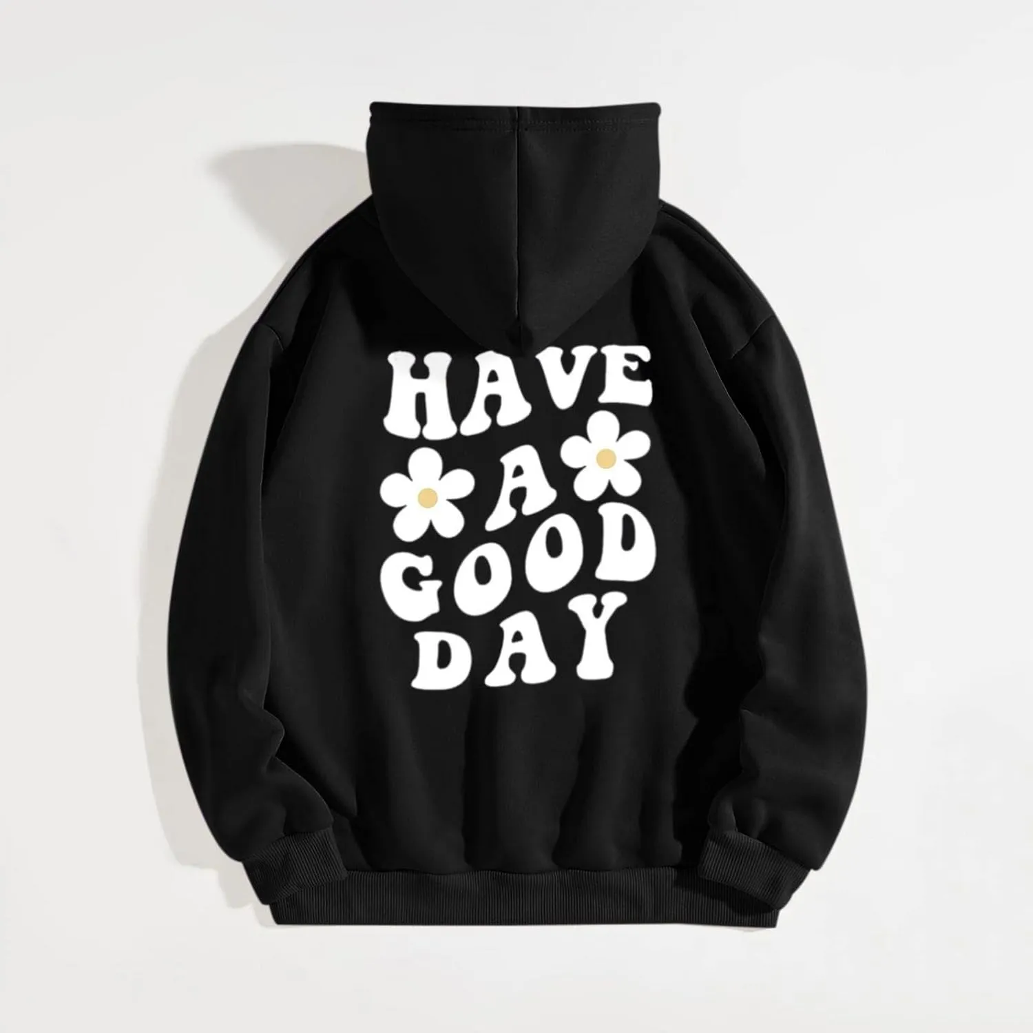 Women Oversize Fleece Hoodie Sweatshirt Long Sleeve Floral Slogan Letter Graphic Print Drop Shoulder Drawstring top