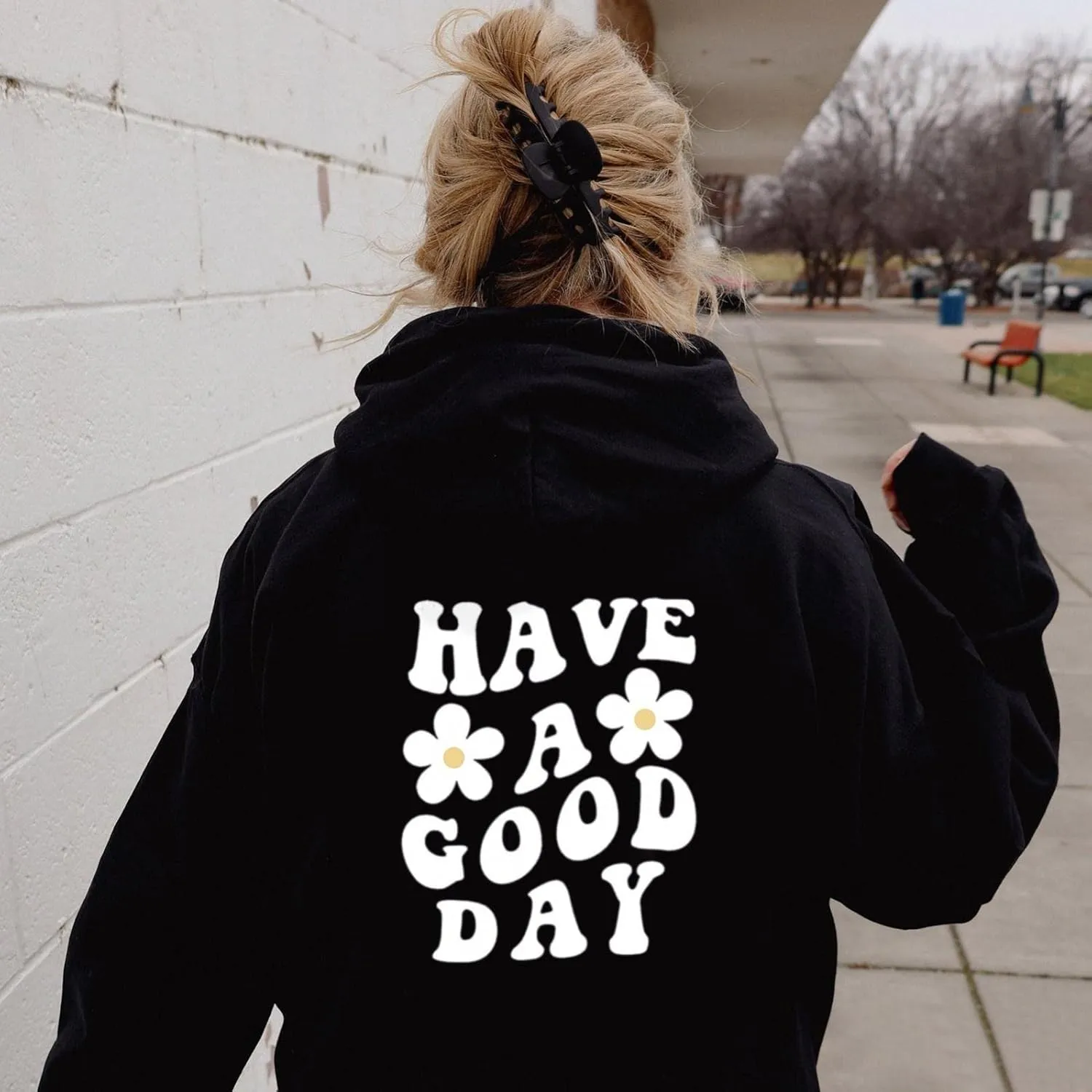 Women Oversize Fleece Hoodie Sweatshirt Long Sleeve Floral Slogan Letter Graphic Print Drop Shoulder Drawstring top