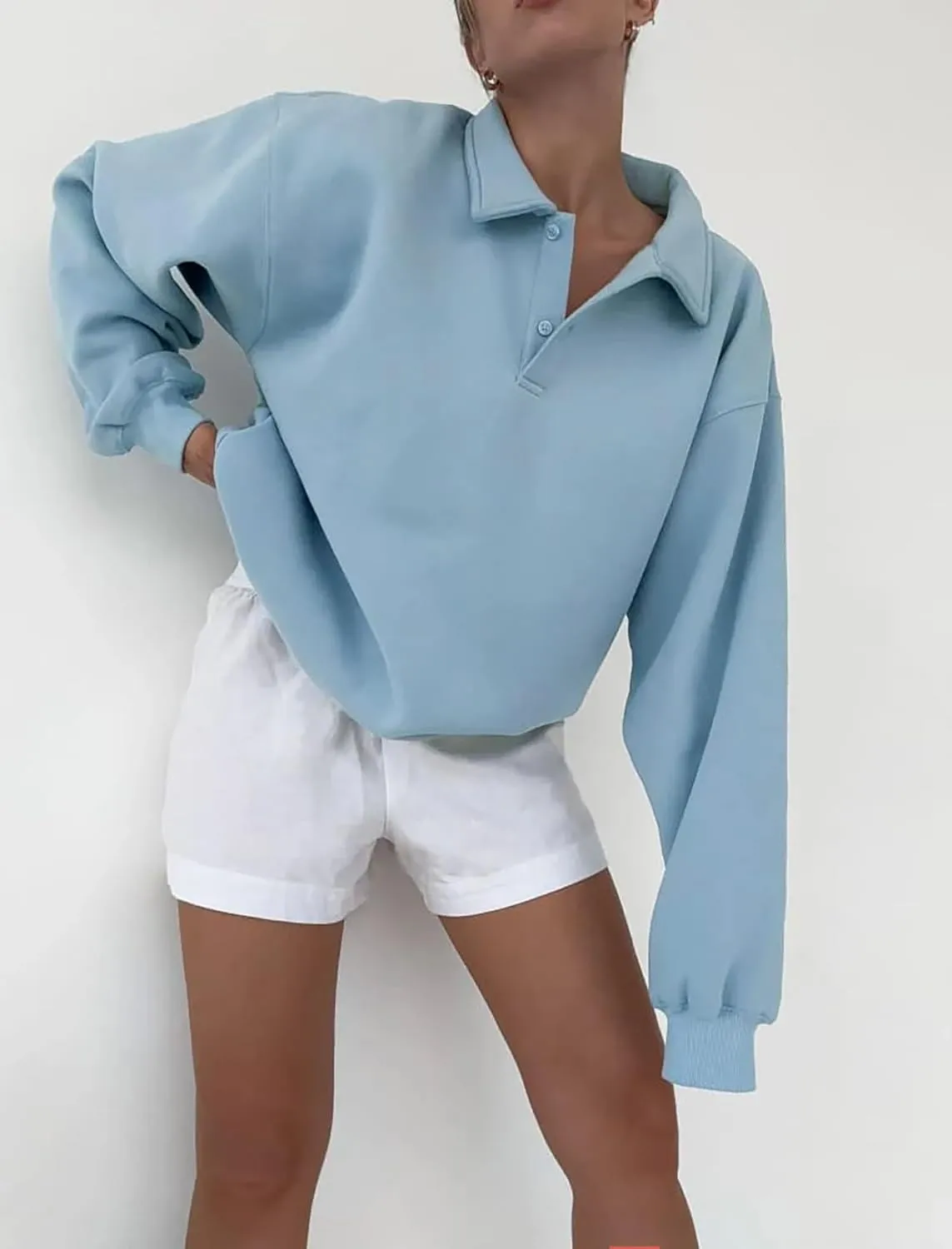 Women Oversized Button Up Lapel Polo Sweatshirt Tops Y2k Baggy Fleece Hoodie Pullover Jumper Teen Fall Clothes