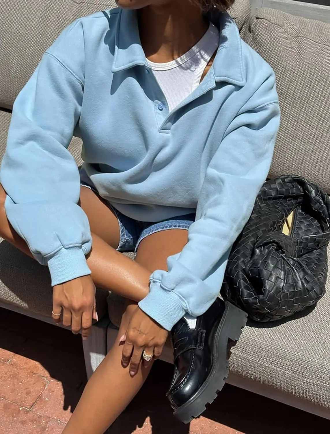 Women Oversized Button Up Lapel Polo Sweatshirt Tops Y2k Baggy Fleece Hoodie Pullover Jumper Teen Fall Clothes