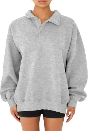 Women Oversized Button Up Lapel Polo Sweatshirt Tops Y2k Baggy Fleece Hoodie Pullover Jumper Teen Fall Clothes