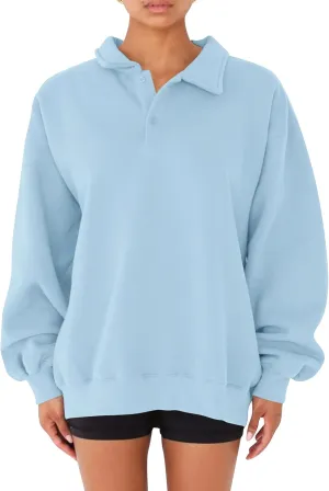 Women Oversized Button Up Lapel Polo Sweatshirt Tops Y2k Baggy Fleece Hoodie Pullover Jumper Teen Fall Clothes
