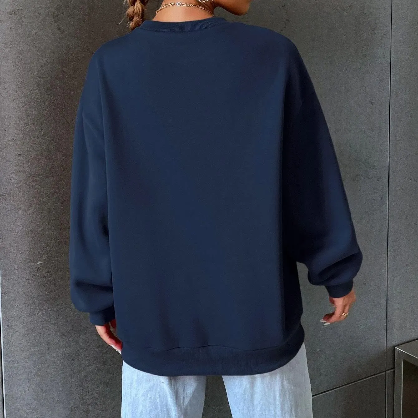 Women Oversized California Letter Graphic Fleece Sweatshirt Long Sleeve Crewneck Drop Shoulder Pullover Jumper