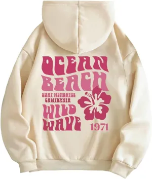 Women Oversized Letter Graphic Print Hoodie Casual Baggy Long Sleeve Drop Shoulder Pullover Hooded with Pockets