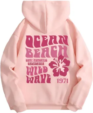 Women Oversized Letter Graphic Print Hoodie Casual Baggy Long Sleeve Drop Shoulder Pullover Hooded with Pockets