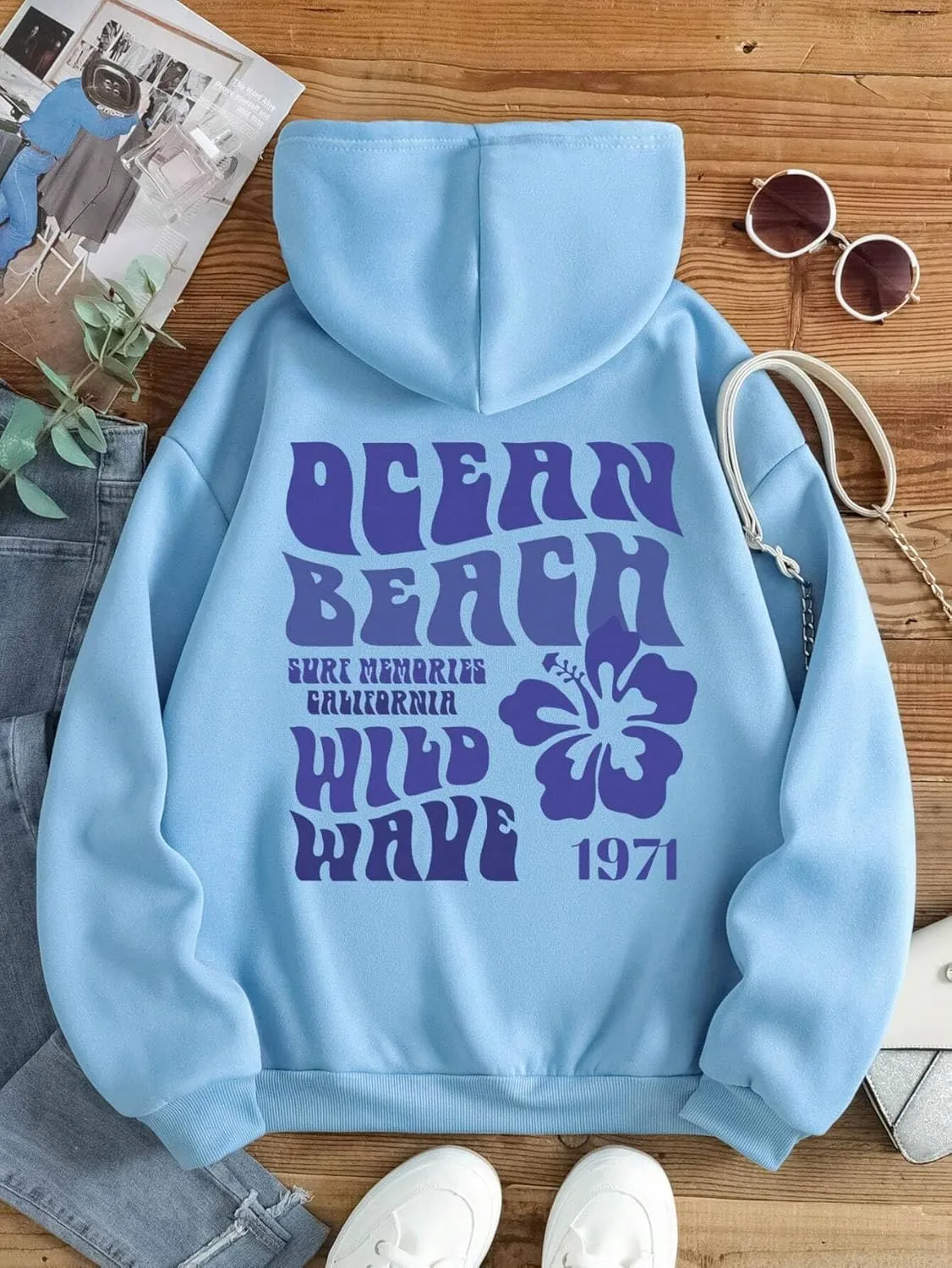 Women Oversized Letter Graphic Print Hoodie Casual Baggy Long Sleeve Drop Shoulder Pullover Hooded with Pockets