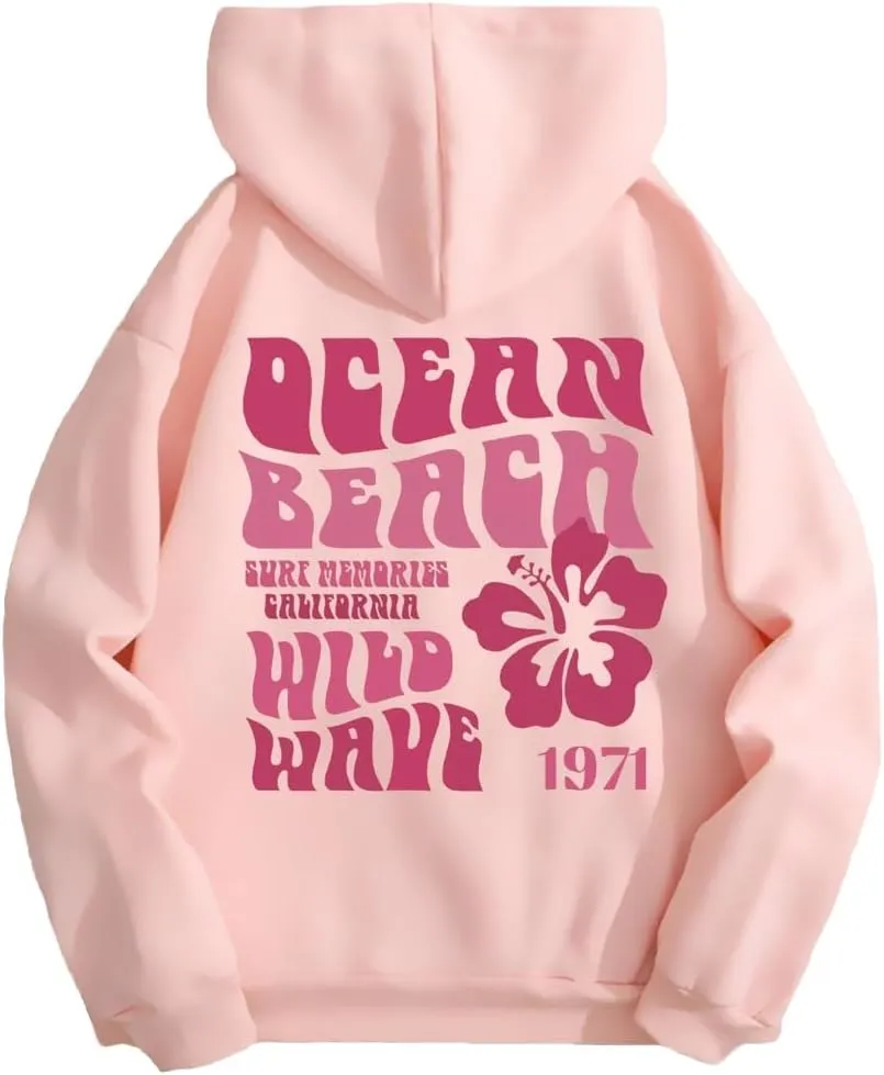 Women Oversized Letter Graphic Print Hoodie Casual Baggy Long Sleeve Drop Shoulder Pullover Hooded with Pockets