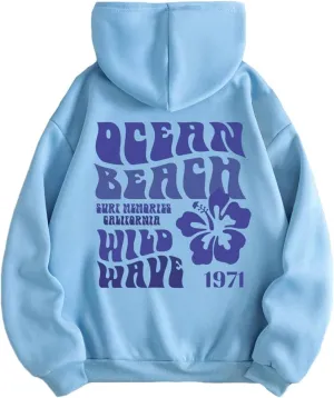 Women Oversized Letter Graphic Print Hoodie Casual Baggy Long Sleeve Drop Shoulder Pullover Hooded with Pockets