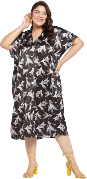 Women Plus Size Satin Silk Casual Midi Length Kaftan Evening Dress Beach Cover Up