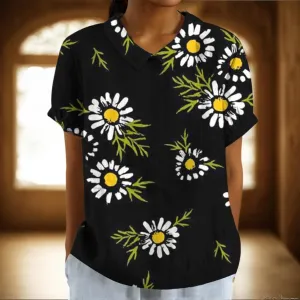 Women Summer Floral Print Cotton Linen Top Casual Boho Short Sleeve Crewneck T Shirt Loose Dressy Blouse Tunic 2025