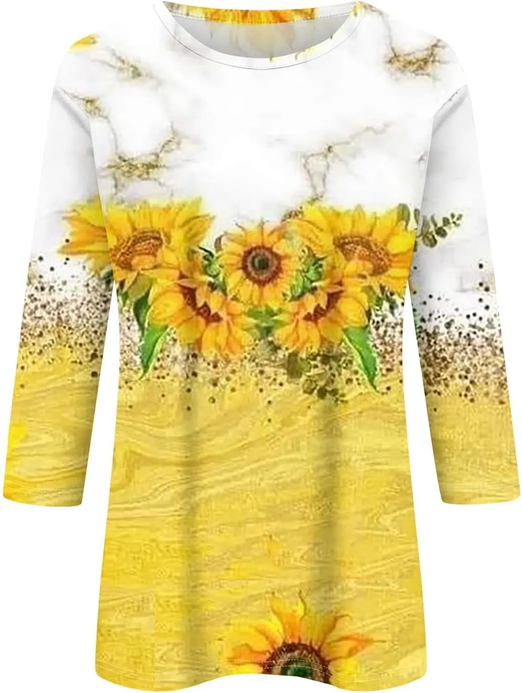 Women Tops Women's Casual 3/4 Length Sleeve Tunic Tops Casual Sunflower Print Loose Blouse Shirts with Leggings